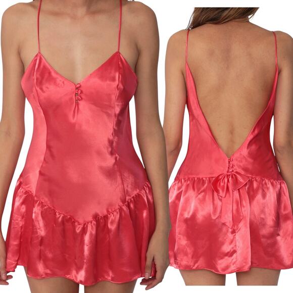 Vintage Victoria's Secret Gold Label Size L Satin Slip Dress Pink Lingerie 90's - Picture 1 of 8